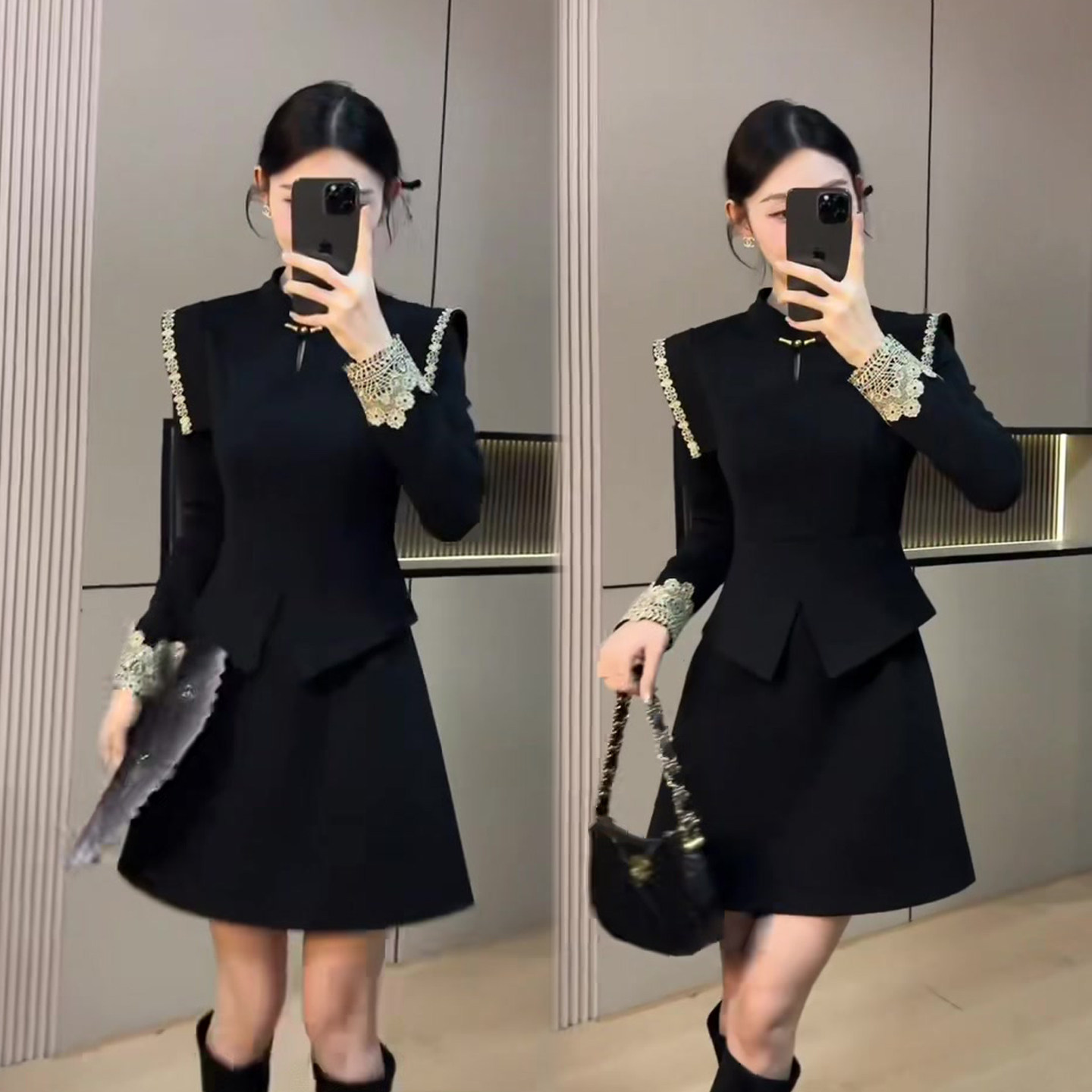 蕾丝拼接假两件连衣裙女2026春季新款国风复古时尚显瘦中长裙女裙,女装/女士精品,连衣裙,淘宝优惠券,粉丝福利购,淘宝优惠卷