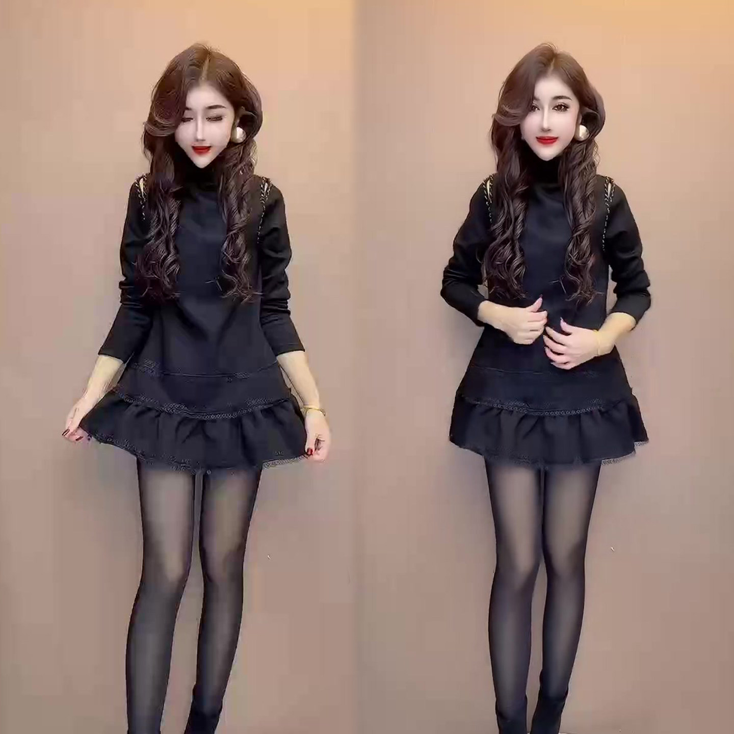 高领镂空设计连衣裙女