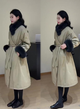 毛毛袖长款棉风衣女大衣