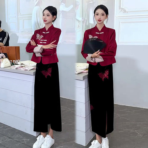 国潮复古高级感外套裙子套装