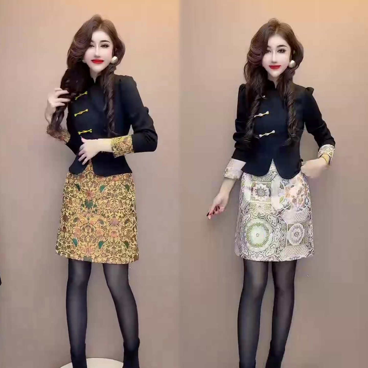 民族风立领盘扣连衣裙女2025冬季新款新中式时尚显瘦女裙子中长裙