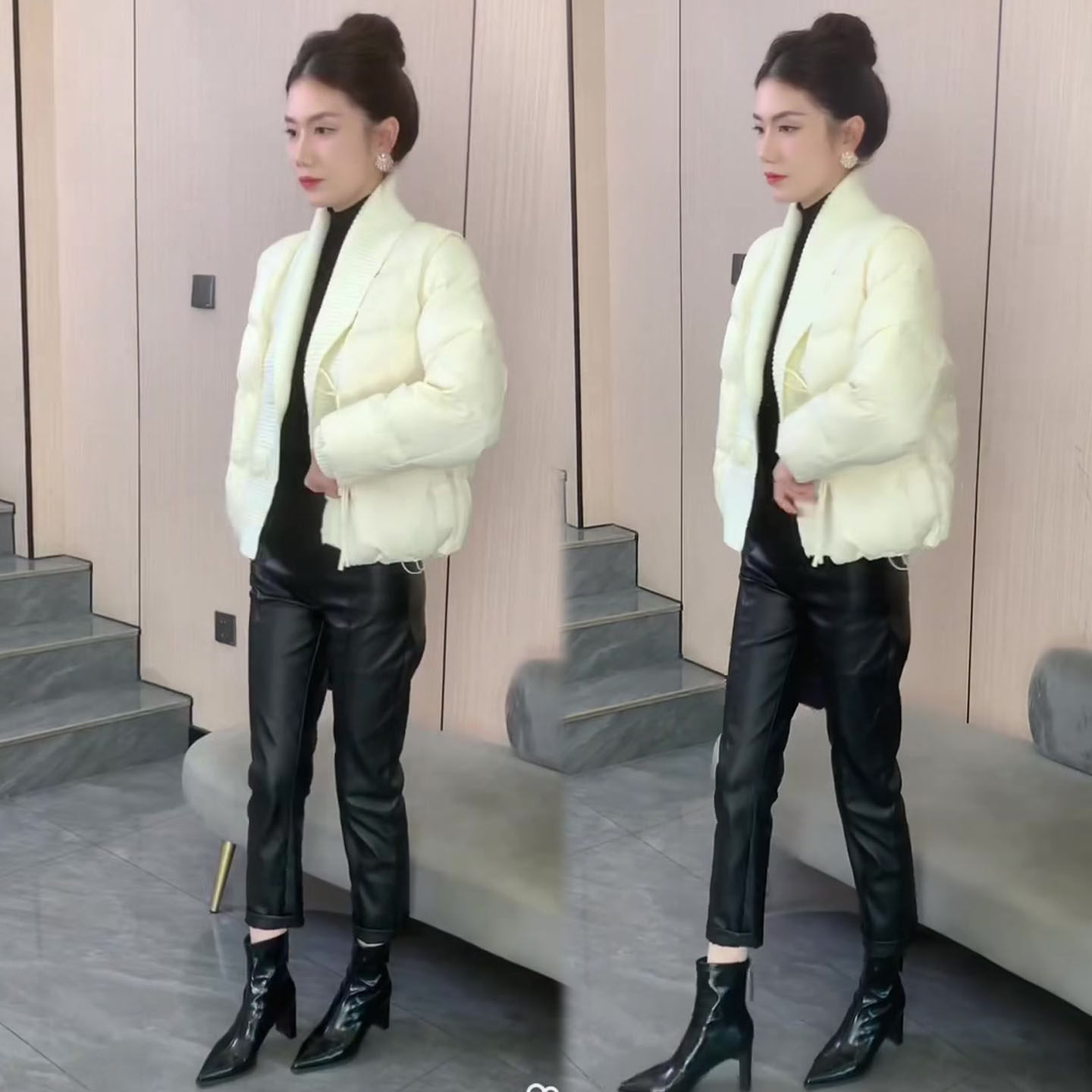 韩系针织领拼接棉服外套女2025冬季新款保暖时尚洋气棉袄显瘦上衣,女装/女士精品,棉衣/棉服,淘宝优惠券,粉丝福利购,淘宝优惠卷