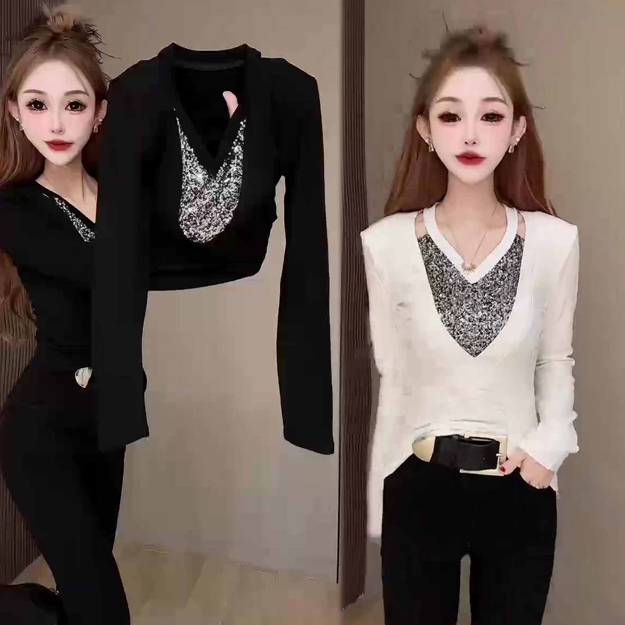 修身显瘦V领打底衫女2025冬季新款女神御姐风百搭小衫网红款上衣