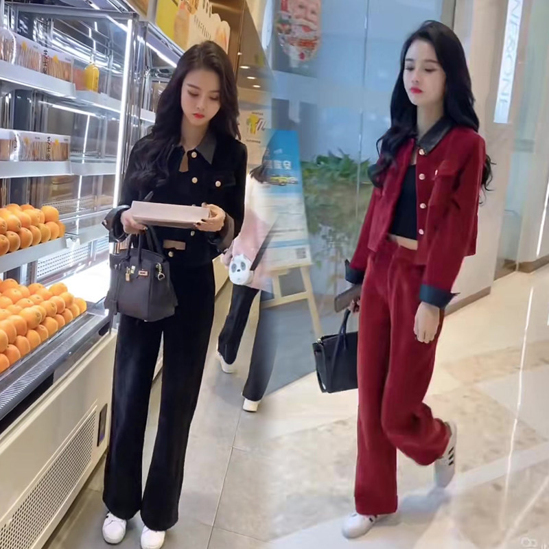 网红爆款时尚套装女2023年春季新款韩版显瘦翻领夹克上衣+阔腿裤,女装/女士精品,时尚套装,淘宝优惠券,粉丝福利购,淘宝优惠卷