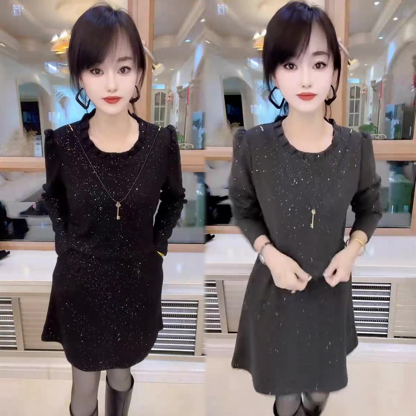 韩版假两件连衣裙女轻奢女裙