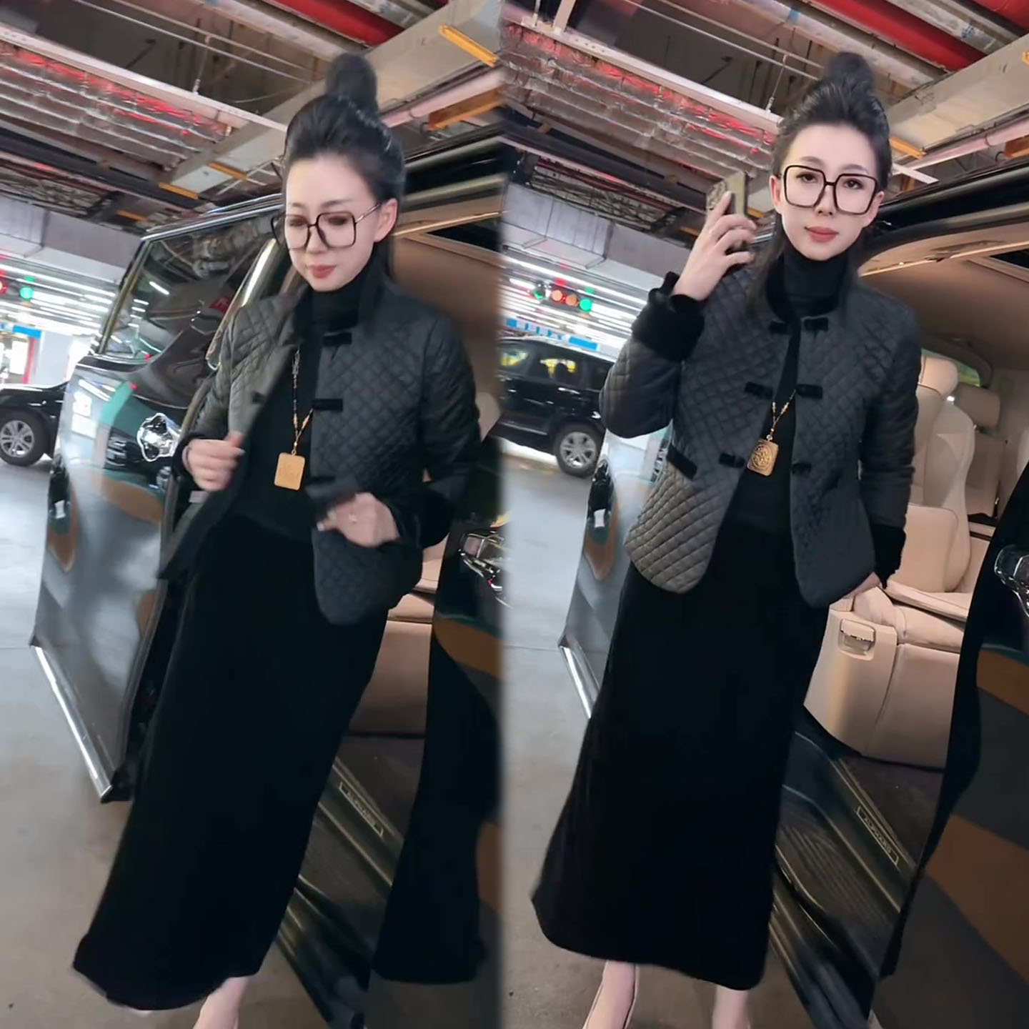 新中式盘扣菱形格棉服外套