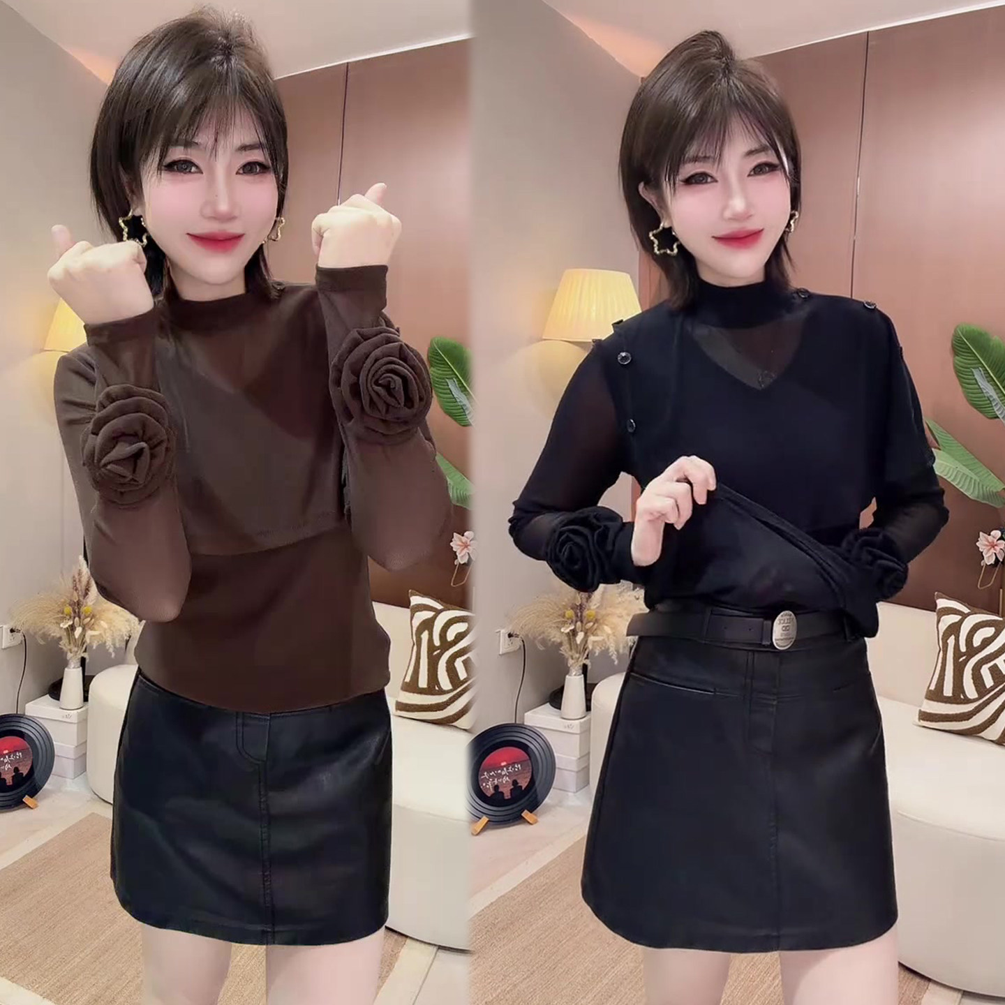 半高领加绒立体花打底衫女2026秋冬季新款百搭时尚网红同款小衫潮