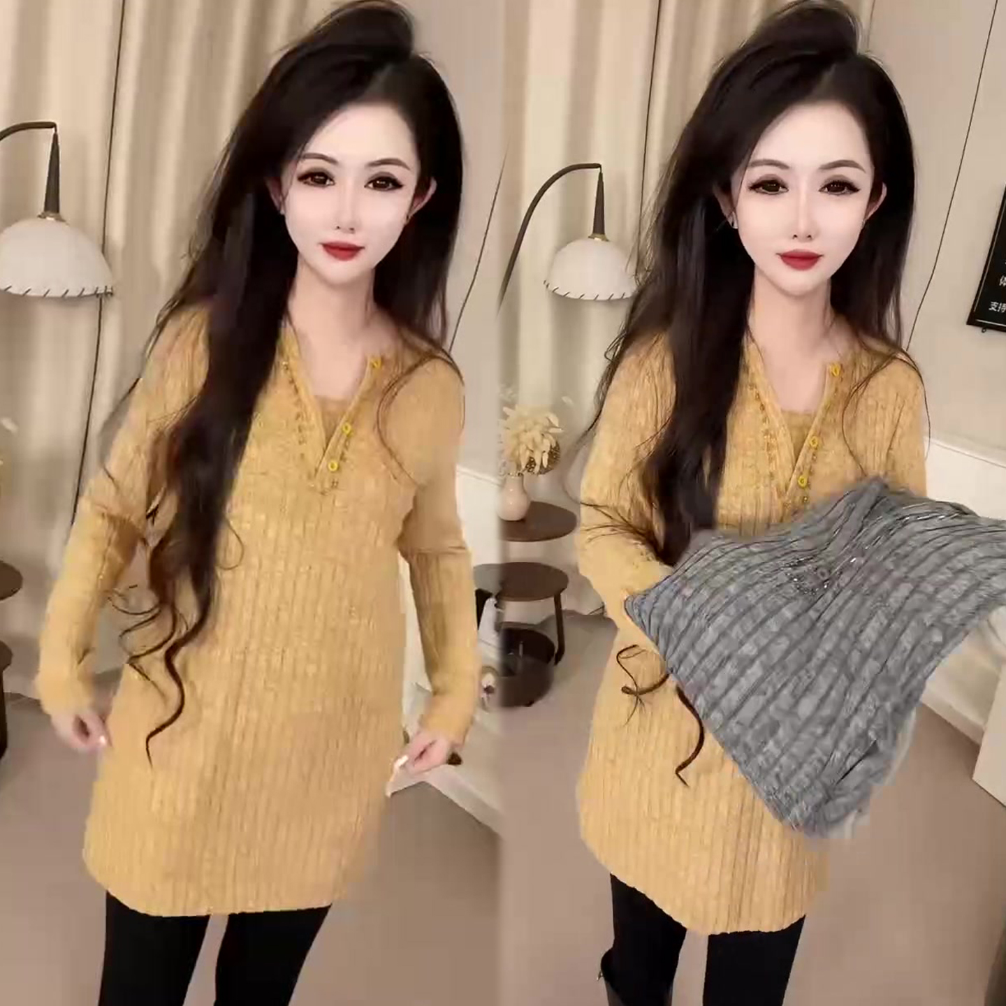 时尚韩版中长款毛衫女