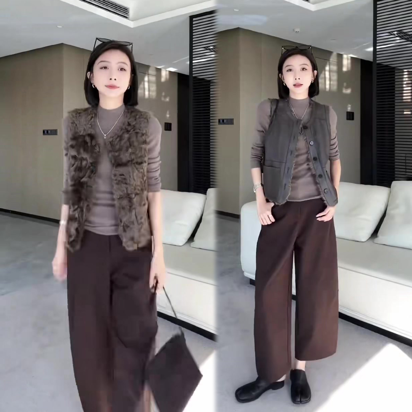 皮毛一体高级感马甲女