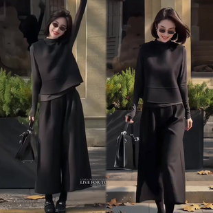 两件套装 轻熟风简约套装 阔腿九分裤 圆领套头马甲 女2026早春新款