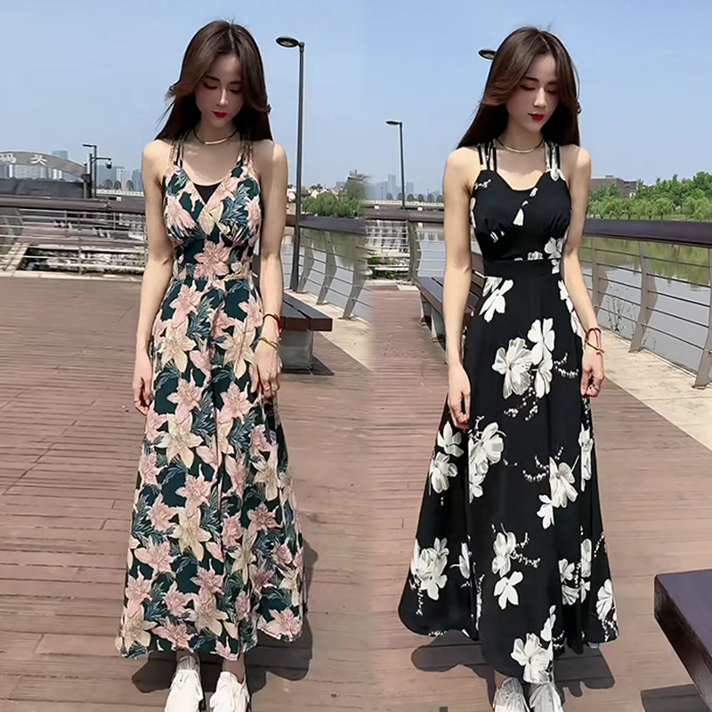 欧货时尚显瘦遮肉碎花连衣裙