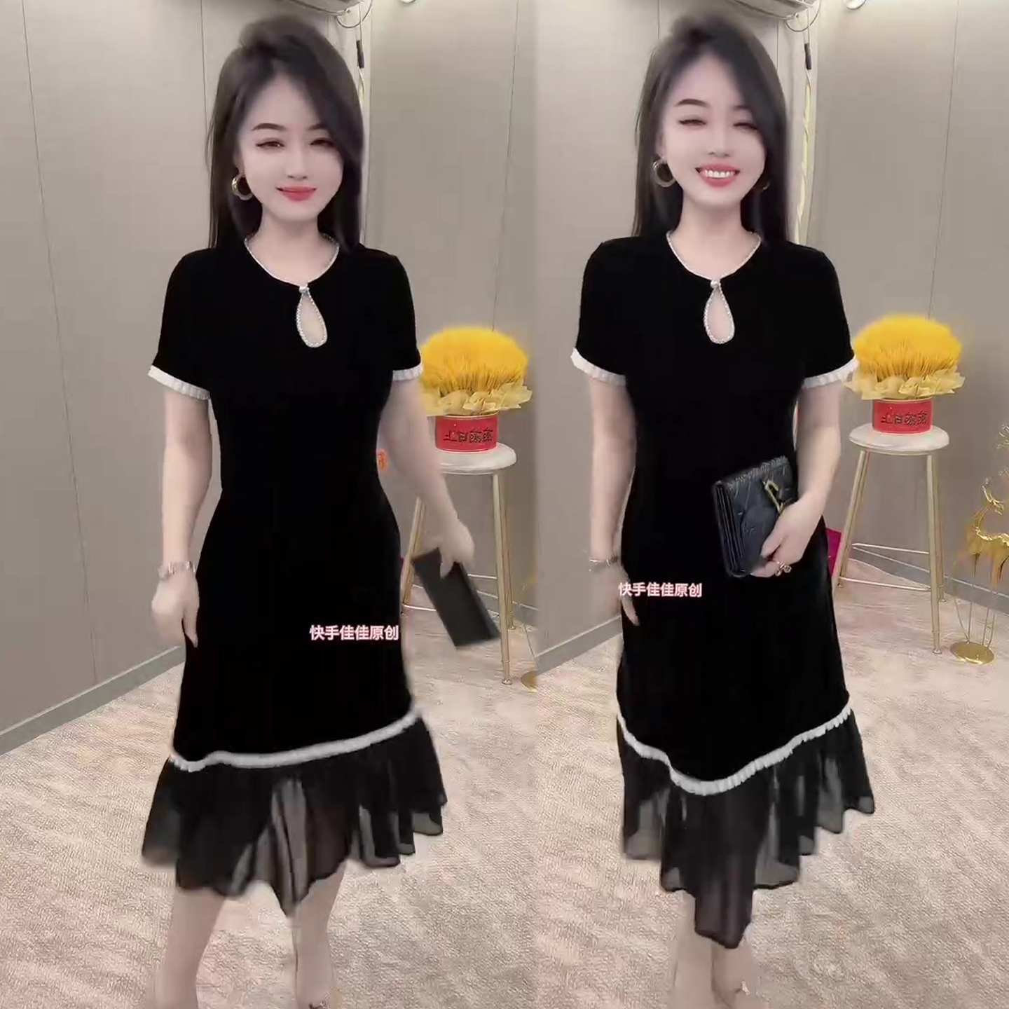 欧货夏季新款时尚丝绒连衣裙