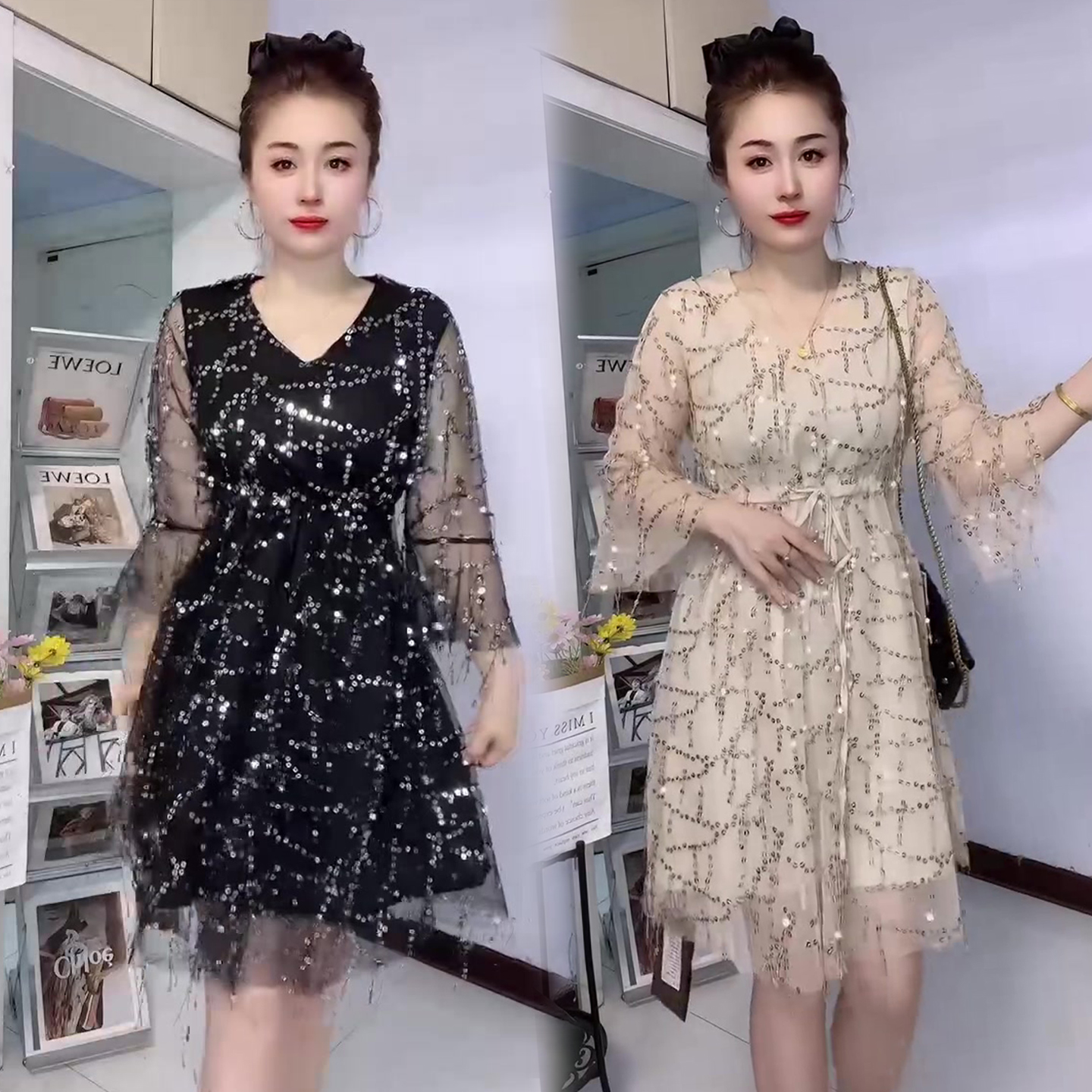 时尚亮片流苏连衣裙女