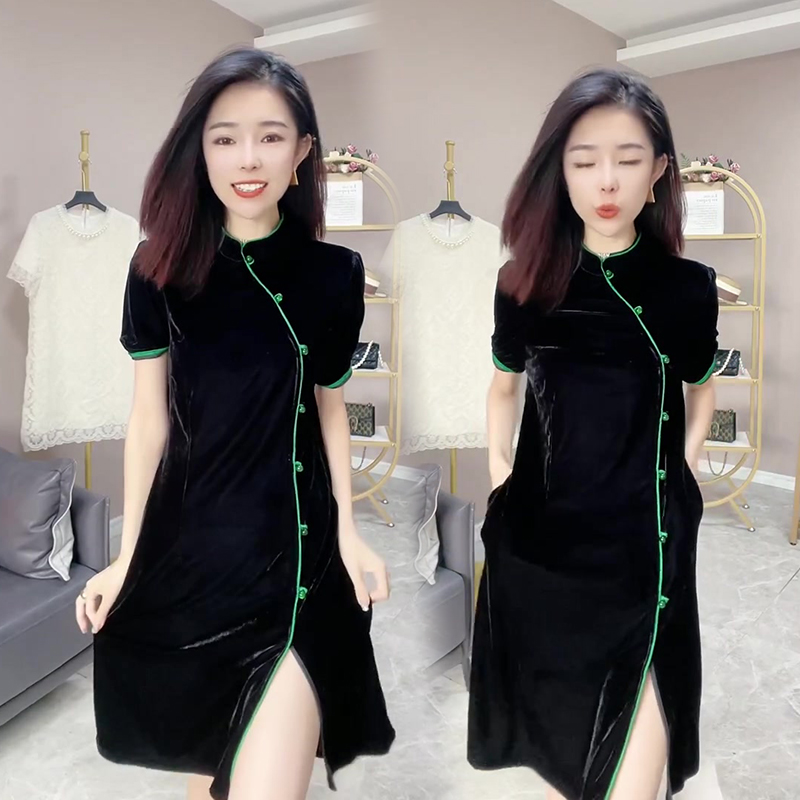 韩版纯色盘扣旗袍裙子