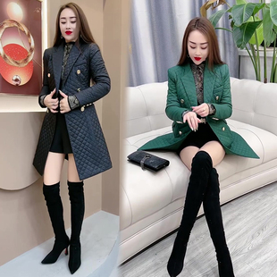 网红爆款时尚棉服女2022年冬季新款韩版显瘦中长款长袖西装领风衣