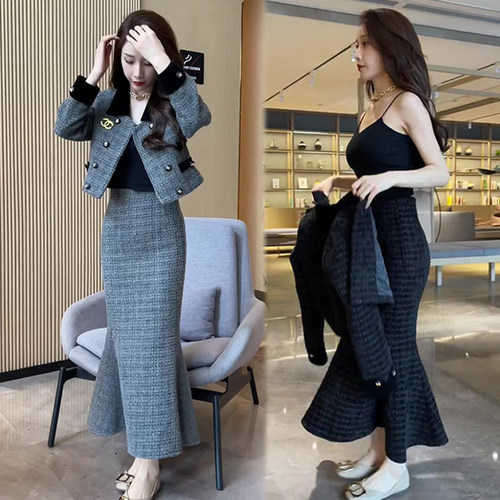 时尚气质小香风外套裙子套装