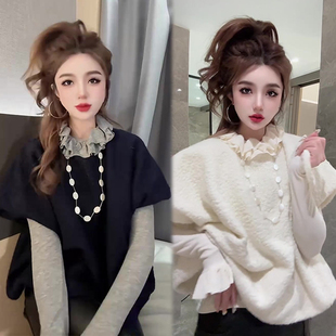 韩版时尚洋气高级感套装女冬季别致修身显瘦打底衫针织马甲两件套