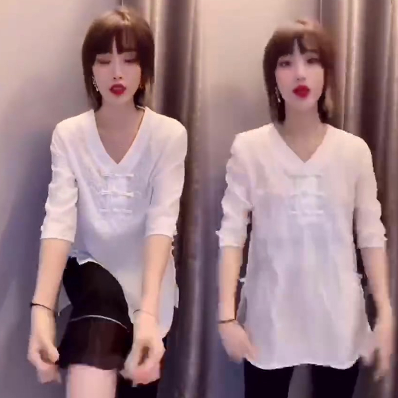 时尚五分袖中国风雪纺