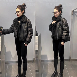 网红爆款时尚棉服女2022年冬季新款韩版显瘦西装领皮毛一体棉衣潮