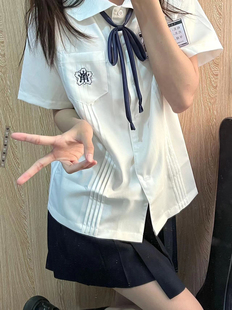 原创日系学院风白色宽松风琴褶衬衣制服 夏季 女短袖 小岚中jk衬衫