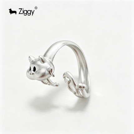 Ziggy/芝一格 液体猫系列镀金戒指开口可调节可爱小猫原创设计