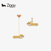 925银原创个性 像素柯基不对称耳环 可爱少女感耳饰 芝一格 ZIGGY