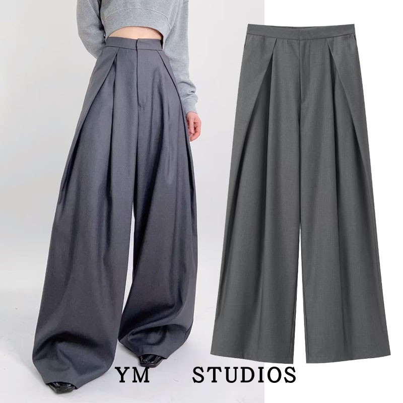拖地裤女 2023夏季高腰高品质宽松女士西装裤女神范大长腿阔腿裤