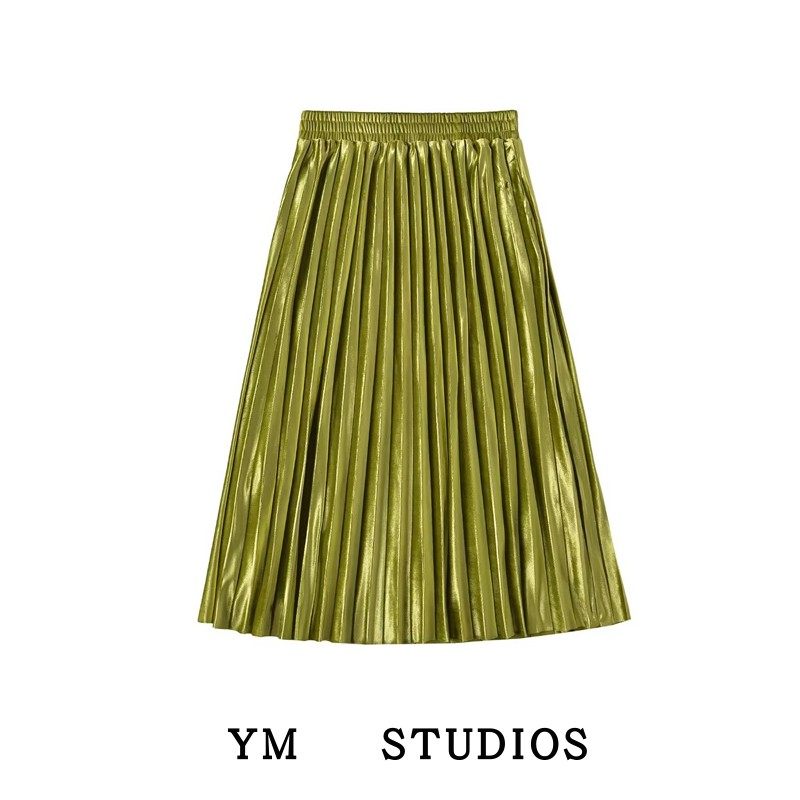 【包邮】复古氛围感丝绒压褶半身裙秋冬季松紧腰中长款垂感百褶裙