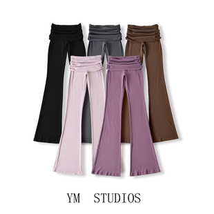 欧美女装 外穿通勤褶皱收腰微辣打底裤女早秋外穿高弹瑜伽休闲裤