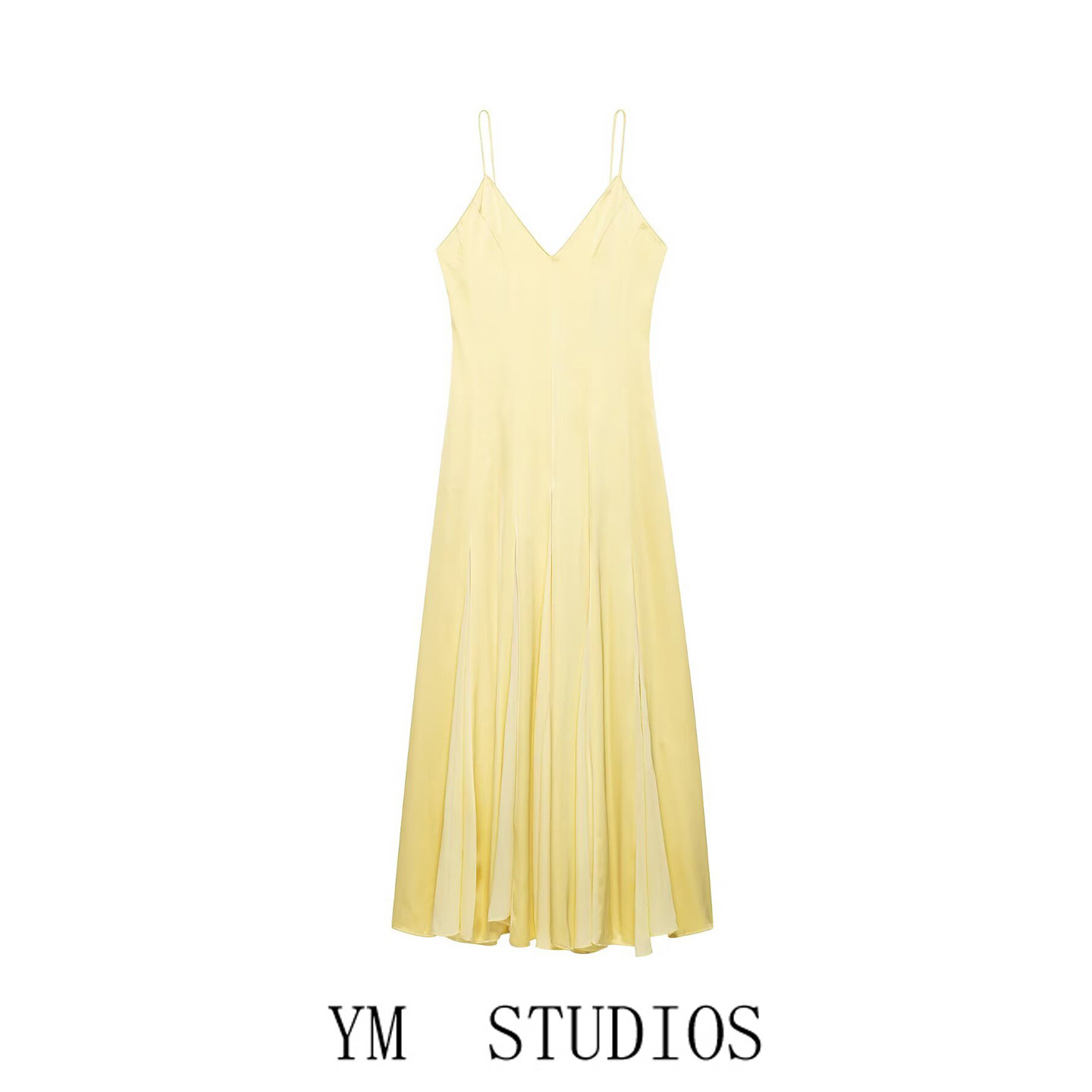 夏日欧美风黄色V领吊带连衣裙