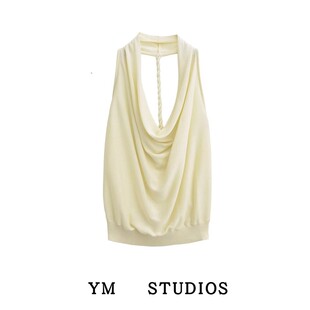 纯欲风荡领挂脖露背拧绳针织背心女外穿轻薄辣妹性感吊带 包邮