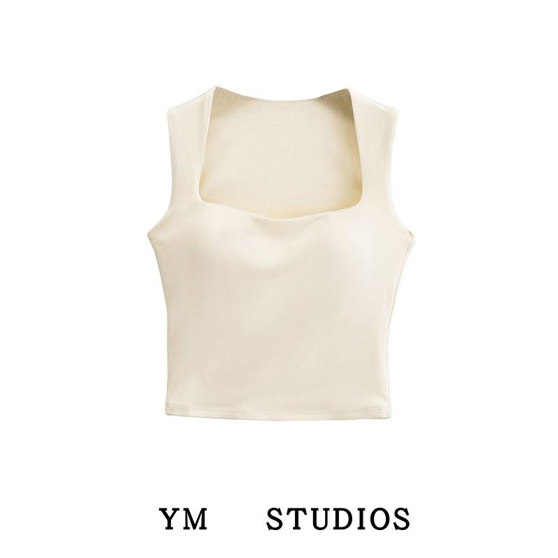 【包邮】含胸垫纯欲窄肩方领辣妹背心短款露脐瑜伽风无袖文胸上衣