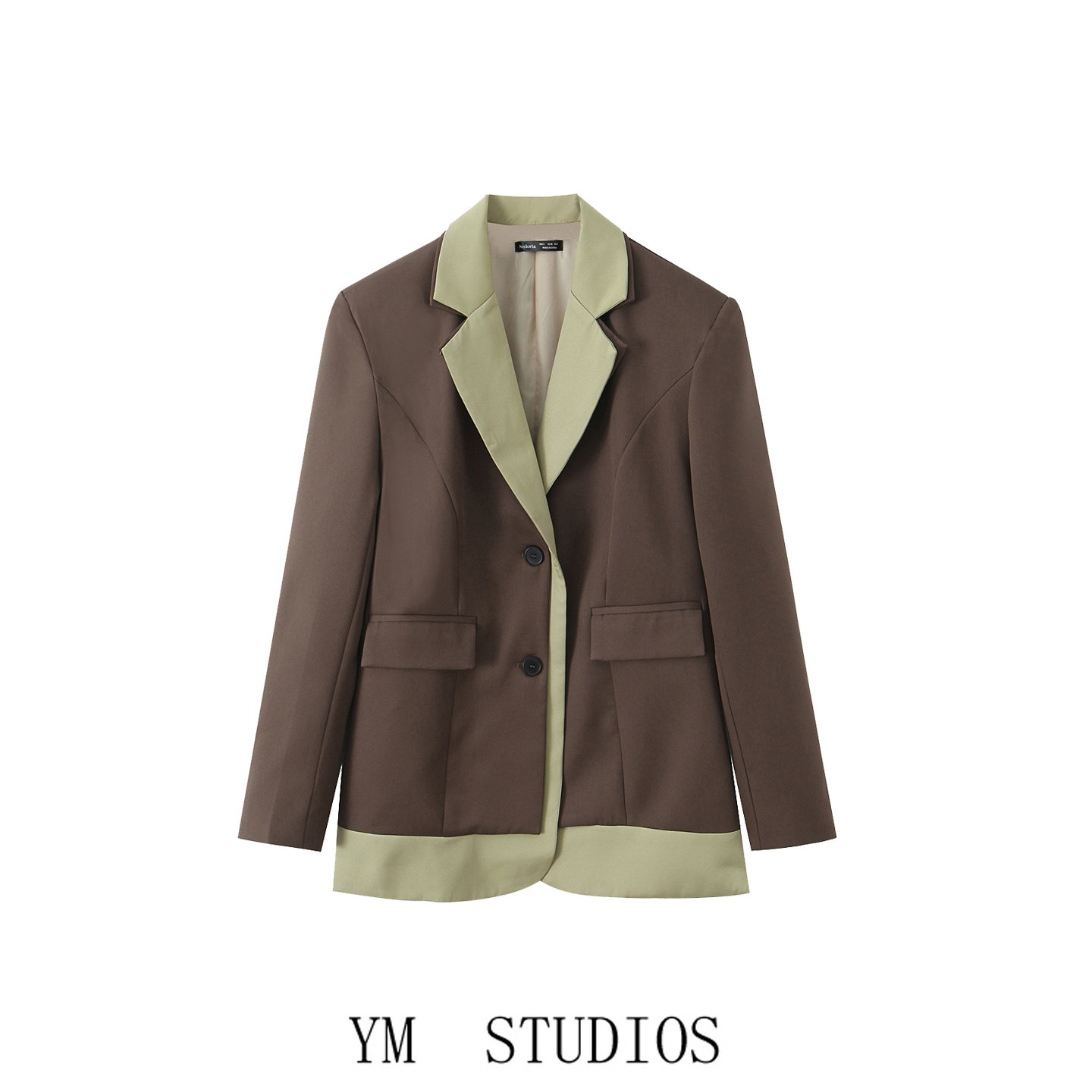 欧美女装  港味职场风撞色拼接女士西装外套长袖不规则下摆职业装