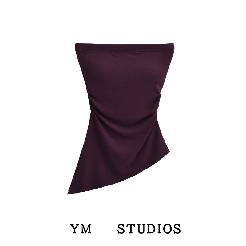 【包邮】INS博主风双侧开叉收腰裹胸软膜平口不规则带胸垫背心潮