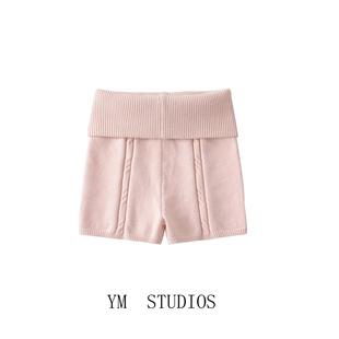 【包邮】美式辣妹麻花针织翻边低腰短裤女修身显腿长休闲包臀热裤