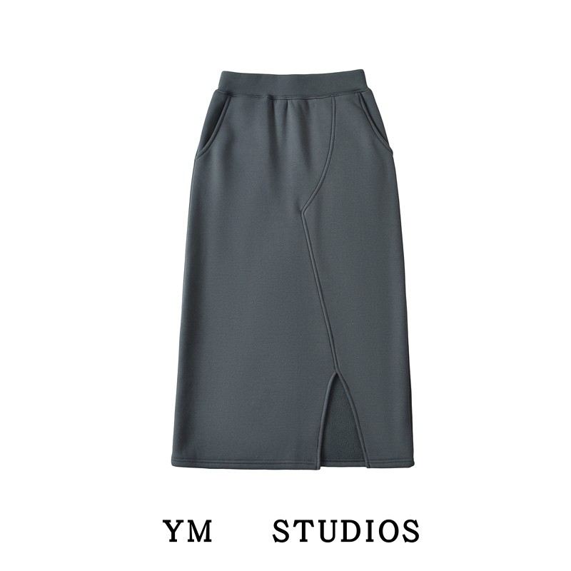 【包邮】美式高腰加绒加厚前开叉卫裙秋冬季中长款包臀休闲半身裙