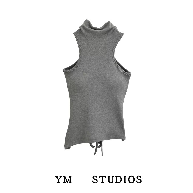 美式挖肩收腰带胸垫辣妹