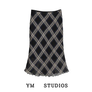 【包邮】复古高校学院风蕾丝花边低腰格纹半身裙辣妹美式鱼尾中裙