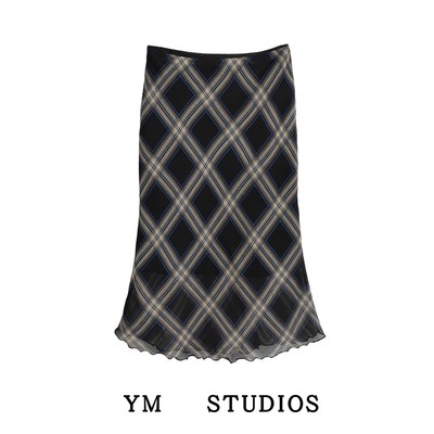 学院风蕾丝花边低腰格纹