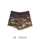 欧美女装 潮 女松紧腰火辣百搭休闲热裤 美式 迷彩风水洗毛边短裤