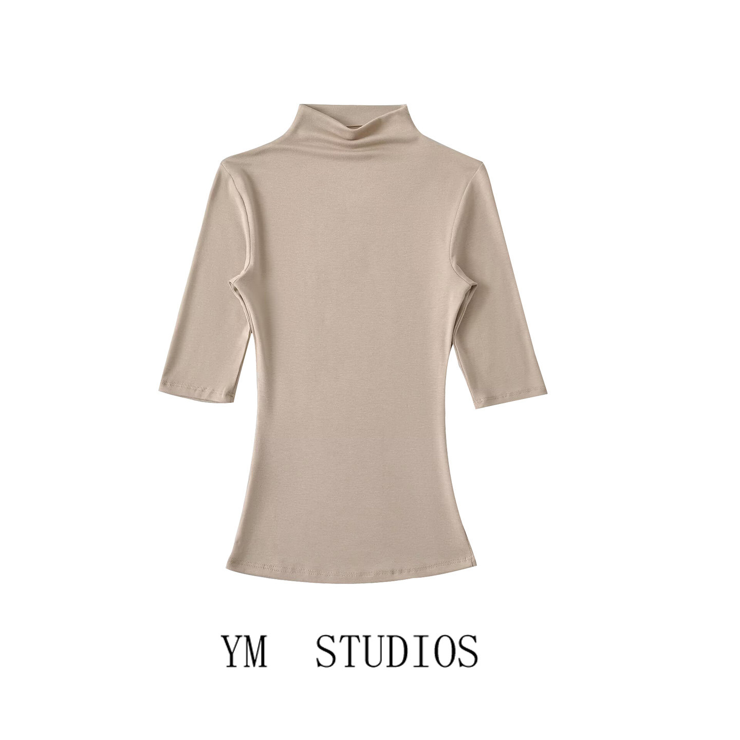 【包邮】纯欲风半高领中袖面膜感T恤女修身显胸微透收腰打底衫夏