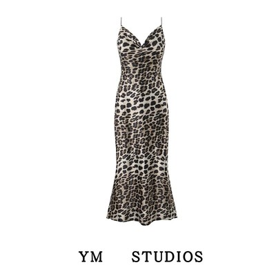 豹纹吊带连衣裙欧美风性感大露背