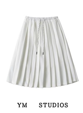 【包邮】张元英同款白色抽绳系带百褶裙校园风中长款辣妹半身裙