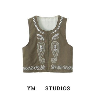 【包邮】异域风情复古腰果重工刺绣短款外搭裙子马甲开衫薄款背心