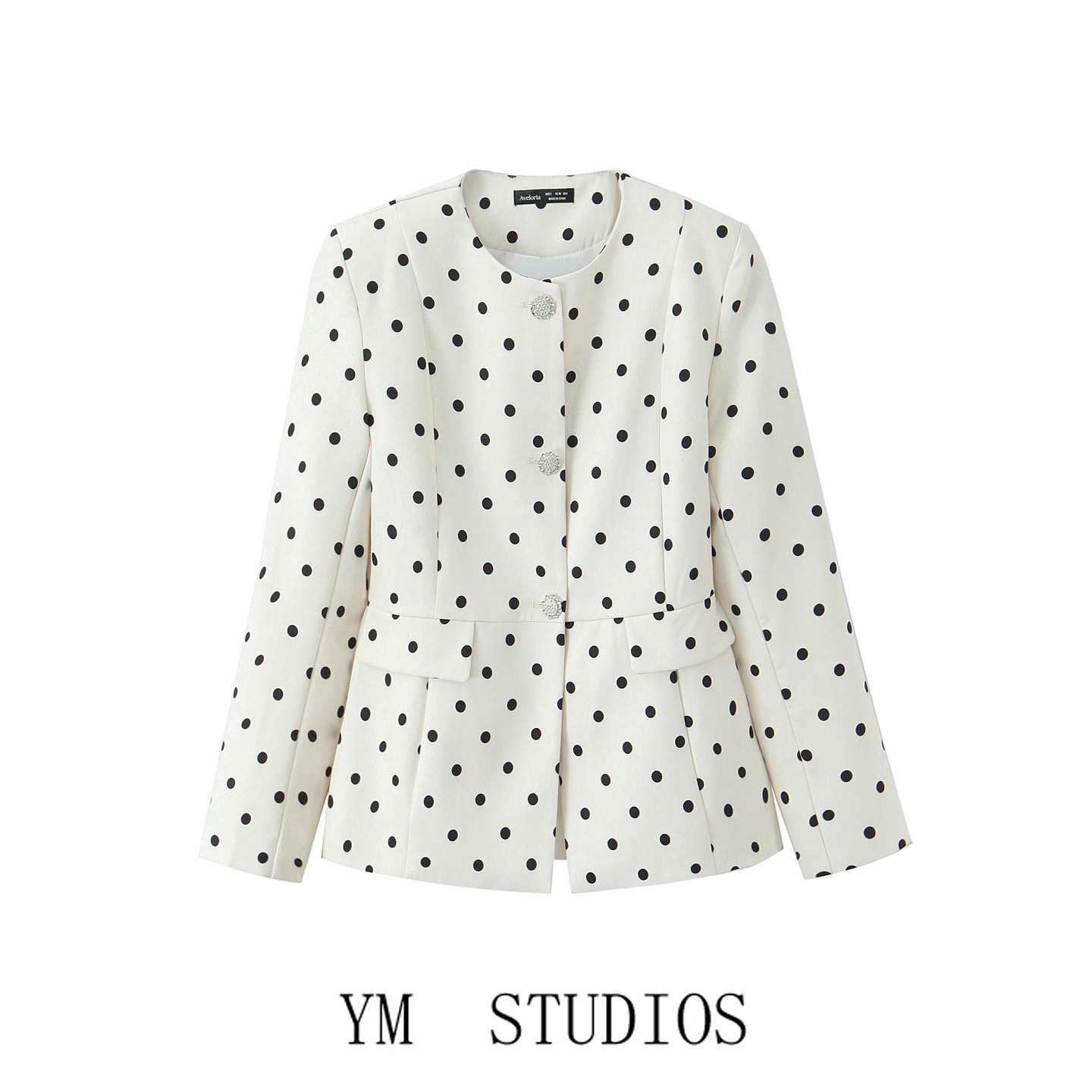 欧美女装   法式黑色波点印花女士西装外套2026春季职场收腰西服