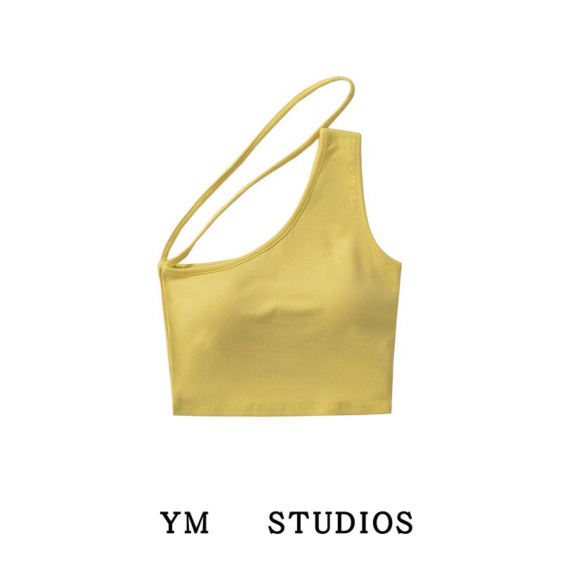 【包邮】多巴胺带胸垫斜肩背心美式设计款露脐辣妹外穿文胸吊带潮