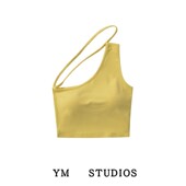 露脐辣妹外穿文胸吊带潮 设计款 包邮 多巴胺带胸垫斜肩背心美式