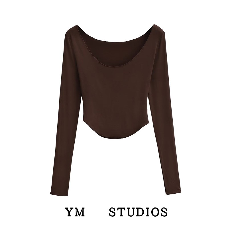 大圆领低胸轻薄打底衫女