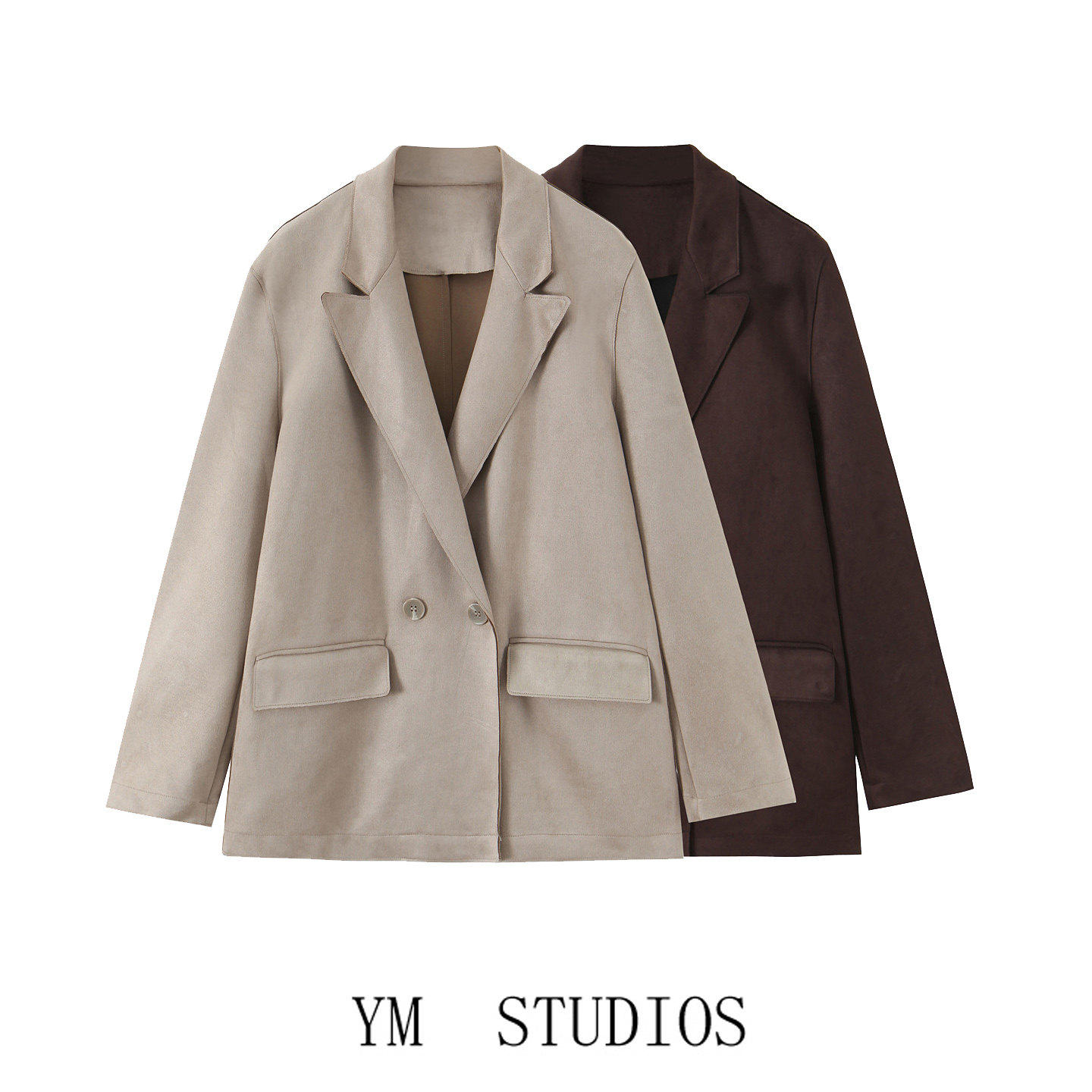 宽松双排扣麂皮绒西装外套