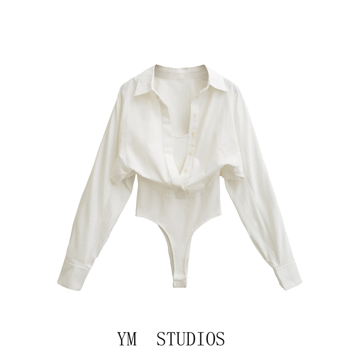 假两件抹胸吊带拼接白色长袖衬衫